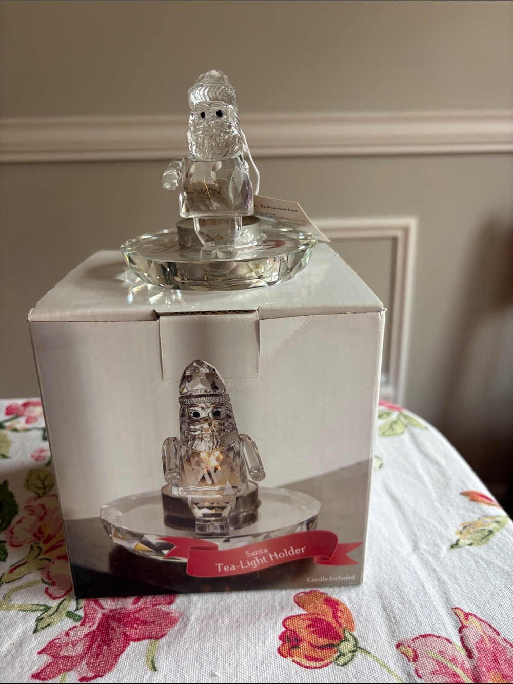 Home Accent Santa Crystal Tea-Light Holder - Clear-New in Box